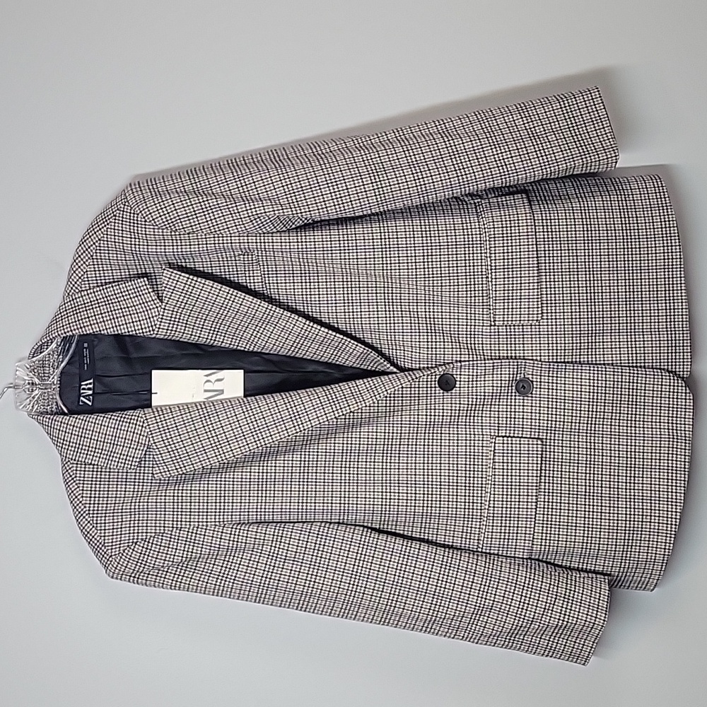 Zara Black and White Checkered Blazer